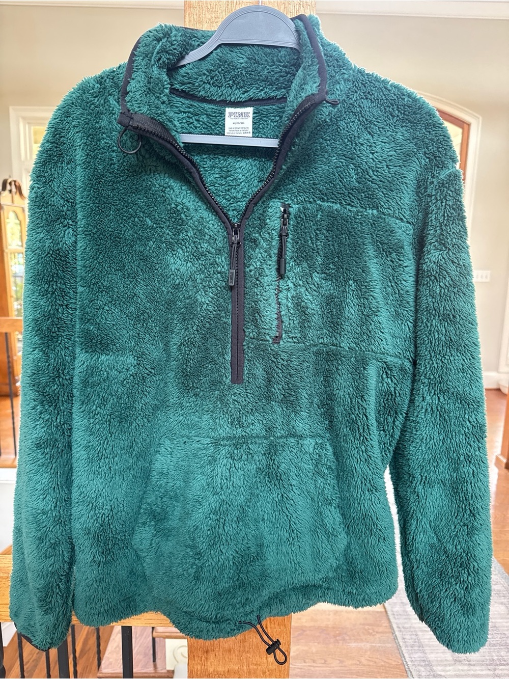 PINK Victoria's Secret Teal Green Sherpa Plush Half-Zip Pullover